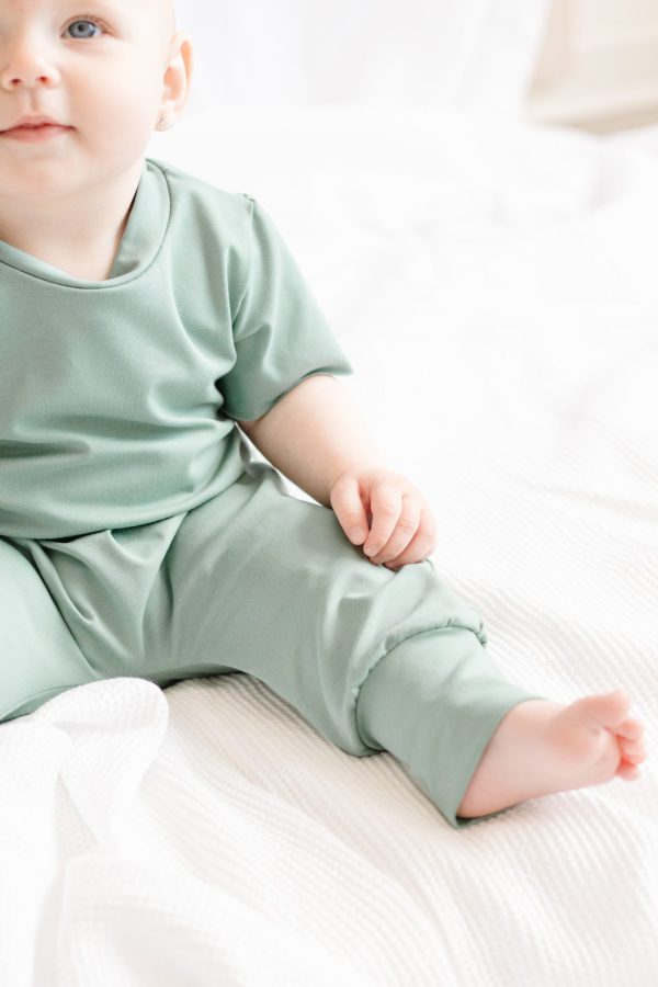 Sunlit Valley, Valley Pants for babies and toddlers in Julep Green. Handmade in Cape Breton, Nova Scotia