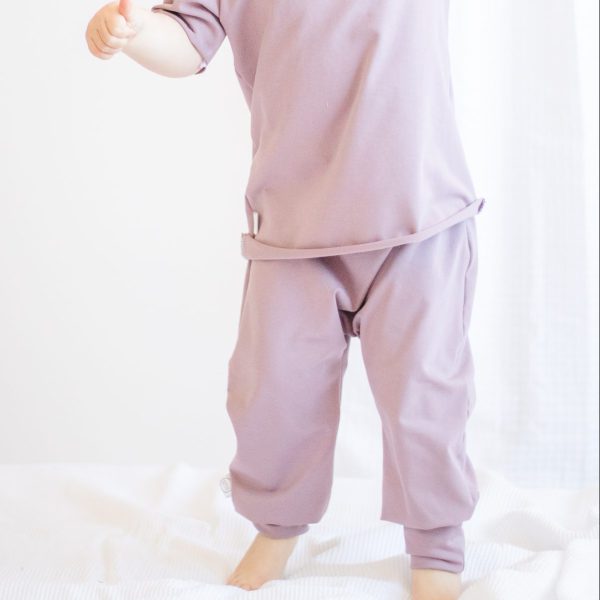mauve valley pants for babies and toddlers. Handmade clothing for kids in cape Breton, Nova Scotia