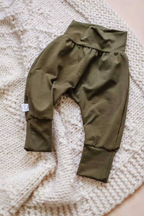 baby and toddler harem style comfortable pant in army green