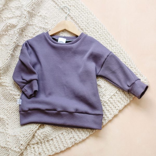 children's waffle knit crew neck sweater in purple