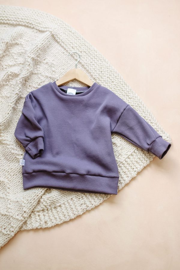 children's waffle knit crew neck sweater in purple