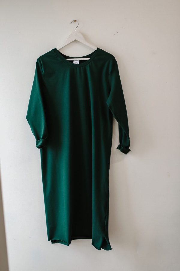 women's long sleeve basic dress in hunter green