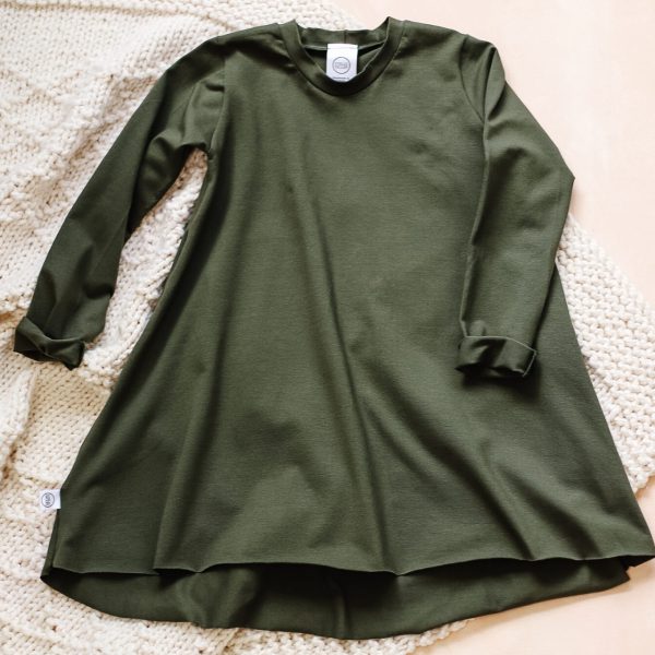 Girl's long sleeve basic dress in army green